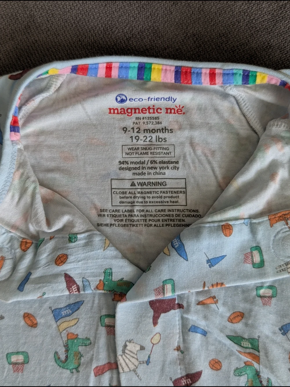 Magnetic Me Convertible Coverall in Light Blue Sports Print | 9-12 Months